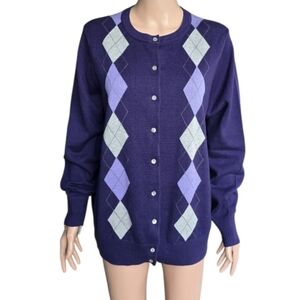 Lands' End Deep Amethyst Buttoned Argyle Cardigan